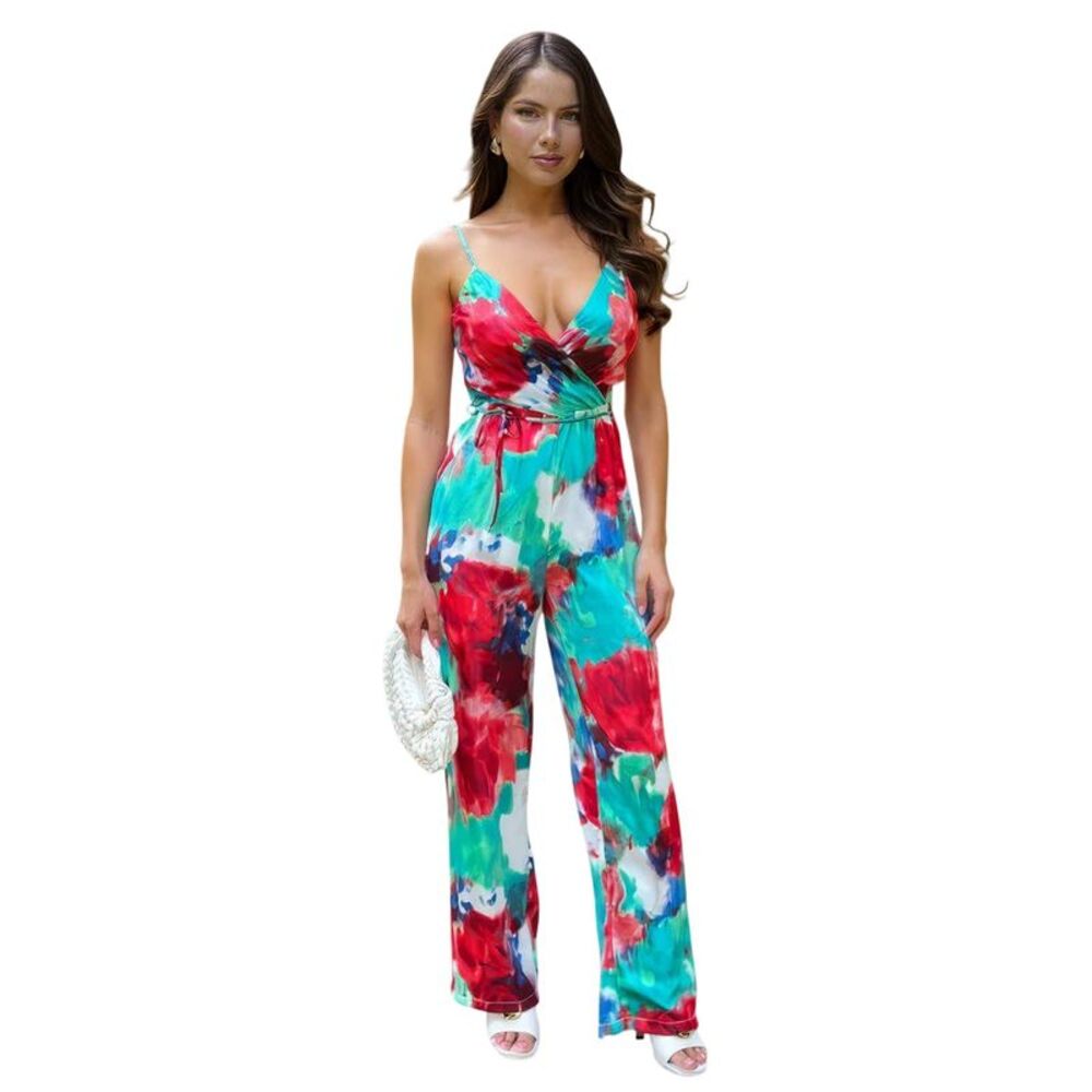 AX Paris Womens/Ladies Printed Waist Tie Spaghetti Strap Jumpsuit / Multicolored